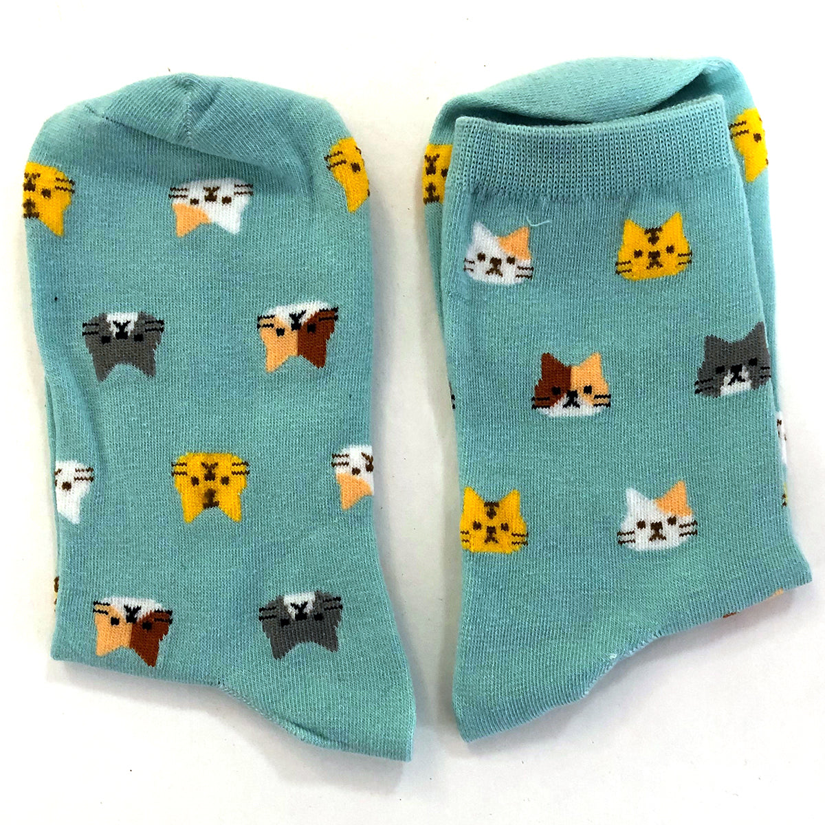 Kitty Face Socks - Aqua